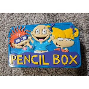 Vintage 1998 Rugrats Plastic Pencil Case Blue Tommy Chuckee Angelica